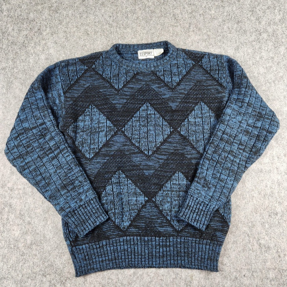VTG 90s II Sport Sweater Men M Acrylic Diamond Knit Crewneck Retro Merino Wool